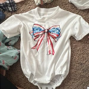 White and Red Patriotic Bow Bodysuit One Piece
